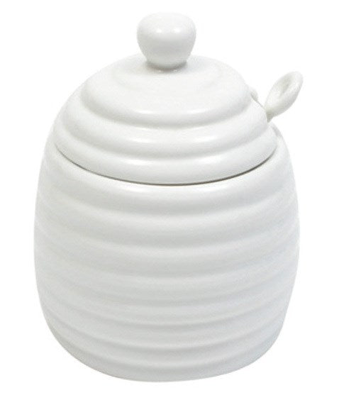 HONEY POT W/SPOON WHT