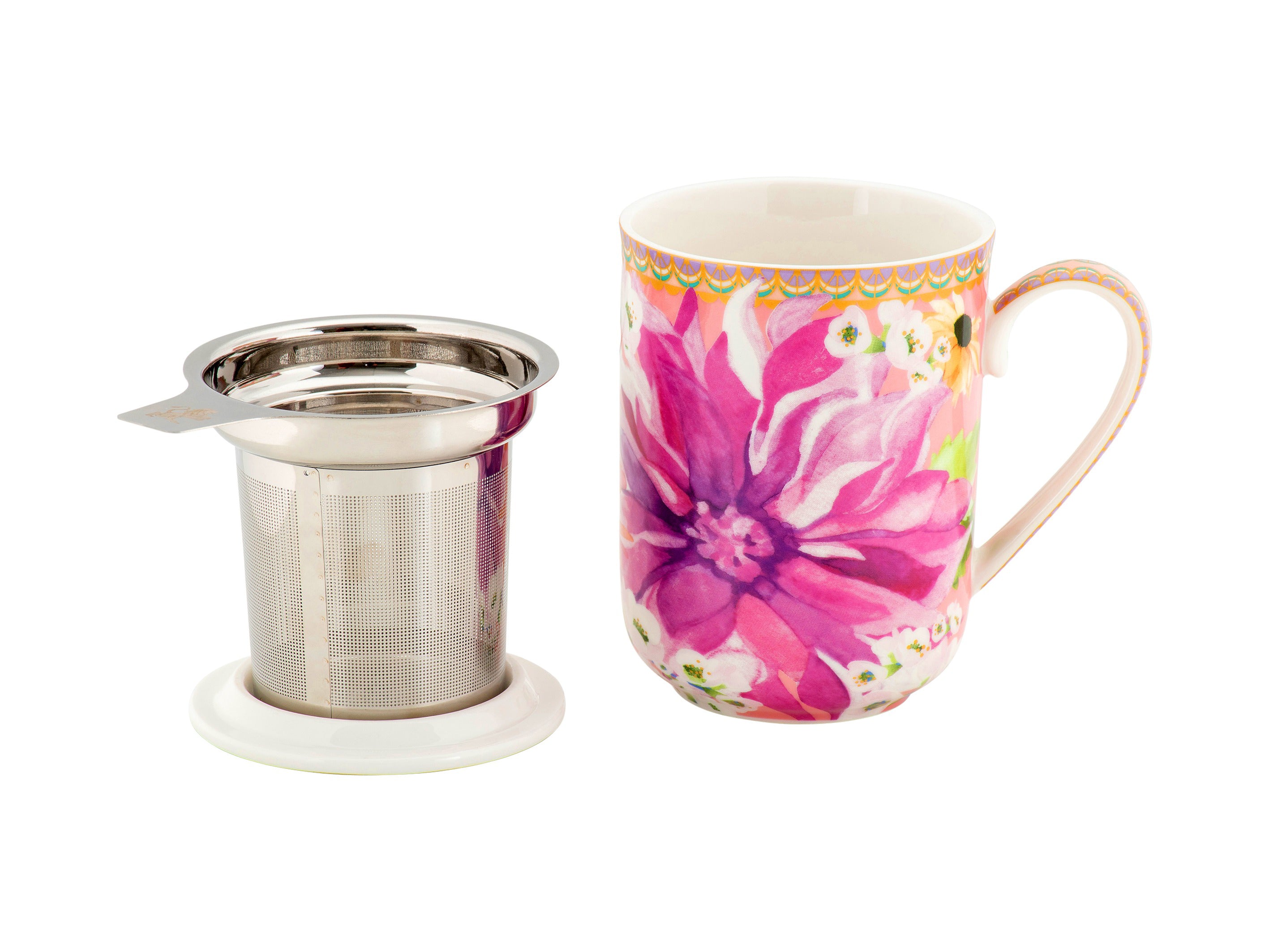 DAHLIA PINK LID/INFUSER MUG 340ML